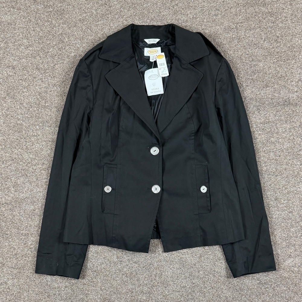 NWT Talbots Black Tailored Short Trench Coat Blazer Jacket Women’s 16 Preppy Y2K
